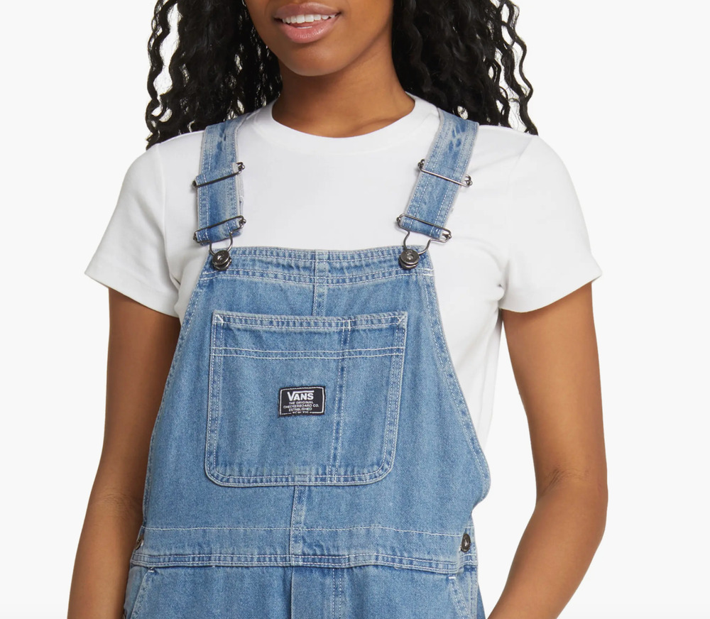 Vans Groundwork Denim Overalls Women's XS Stone Wash NWT Baggy Workwear Skater